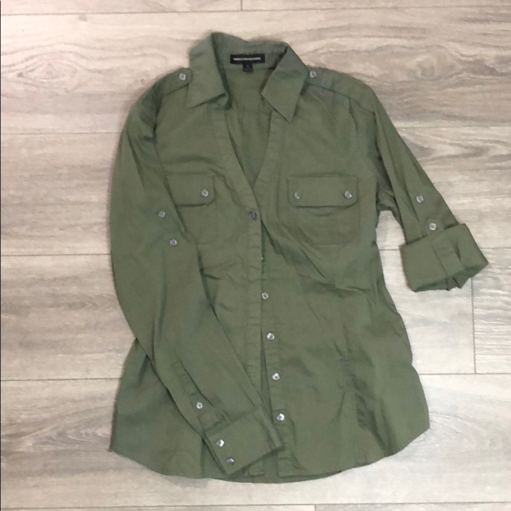 Express Army Green Fitted Collard Shirt